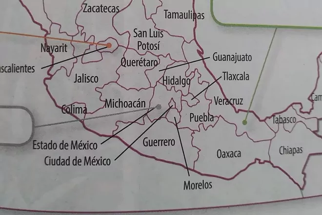 En el mapa de la República mexicana se documenta que el estado de Guanajuato es Querétaro y Querétaro es Guanajuato