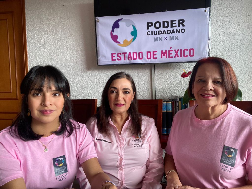 Miranda Martínez, coordinadora de los jóvenes; Patricia Elton Benhumea, coordinadora estatal en el Estado de México y Teresa Soria, coordinadora del Distrito Electoral 24 en el municipio de Naucalpan, todas de Poder Ciudadano en el Estado de México