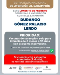 Continúa vacunación contra el sarampión en Durango con ampliación de cobertura y control digital1