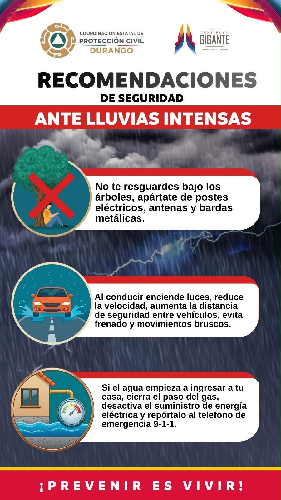 Gobierno del Estado exhorta a la población a tomar precauciones por las lluvias