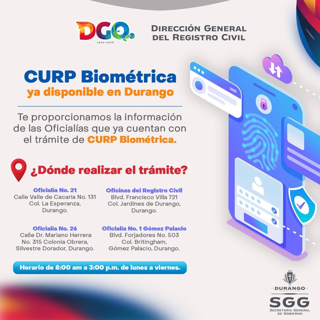 CURP Biométrico disponible en Durango, gratuito y voluntario 1