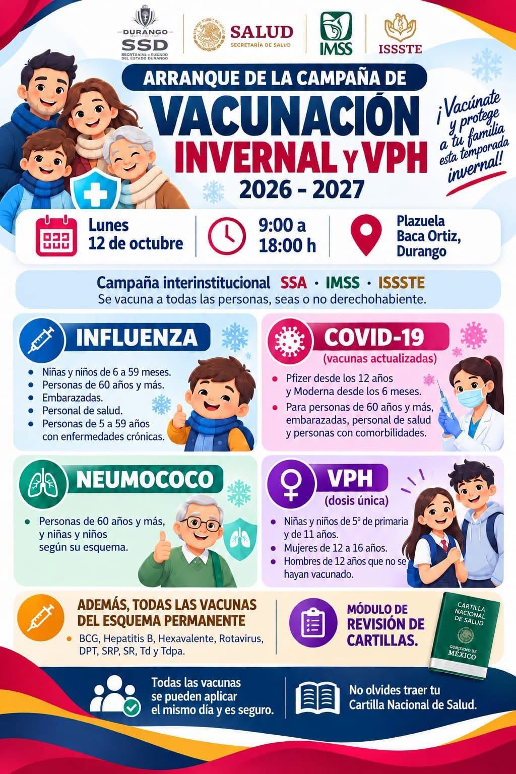 Hoy lunes inicia la campaña de vacunación invernal y contra el VPH en Durango